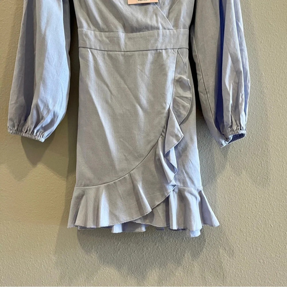 Showpo Cant Move On Dress Linen Look NWT Powder Blue Size 6 Faux Wrap - Picture 3 of 12